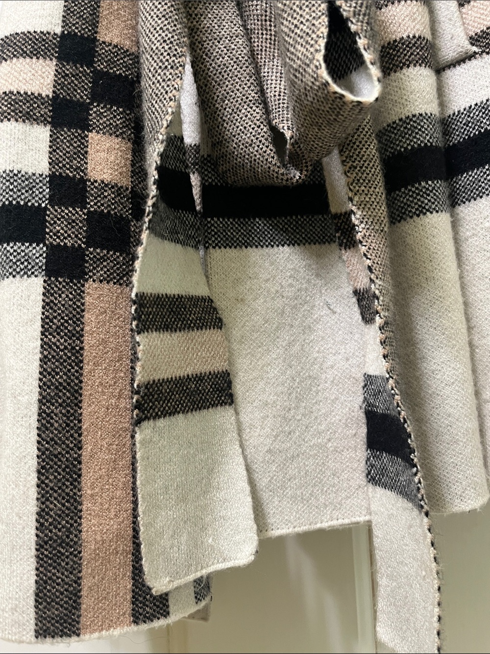 Christian Siriano Plaid Hooded Wrap Sweater Coat - Cream, Gray, Black, Brown - Picture 5 of 14